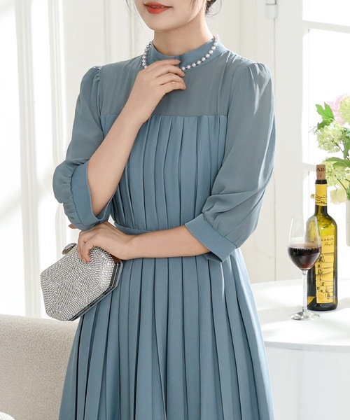 Lace Ladies ドレス シアー ドッキング ロング プリーツ