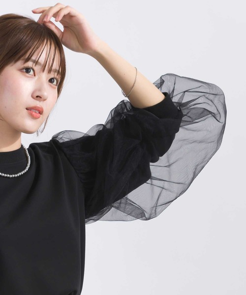 tシャツ 袖チュールカットソー レディース