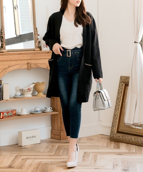 Julia Boutique カーディガン チェーンポイント ロングニット