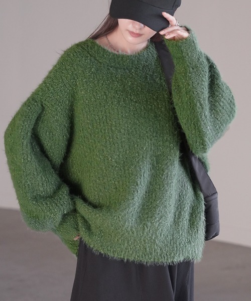 HUG.U（ハグユー） カーディガン 前後2way シャギーニットカーディガン 