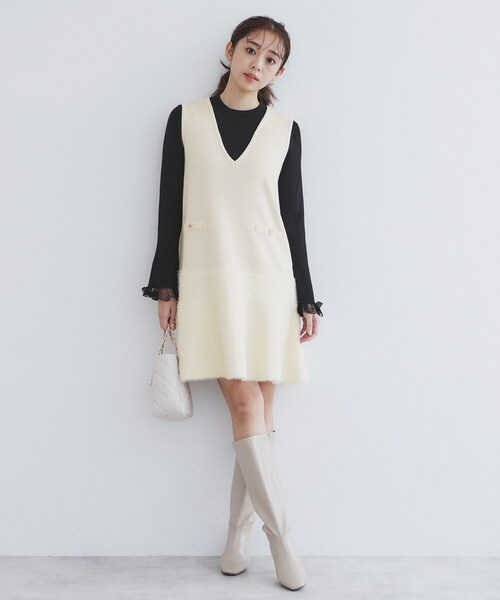 index（インデックス） ワンピース フェザー切り替えニットジャンパー