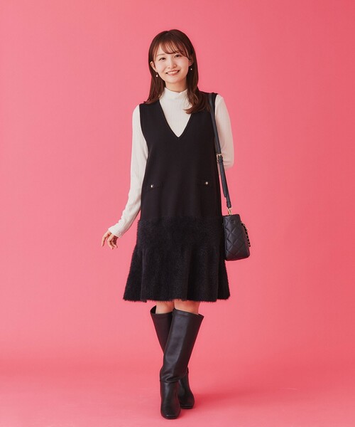 index（インデックス） ワンピース フェザー切り替えニットジャンパー