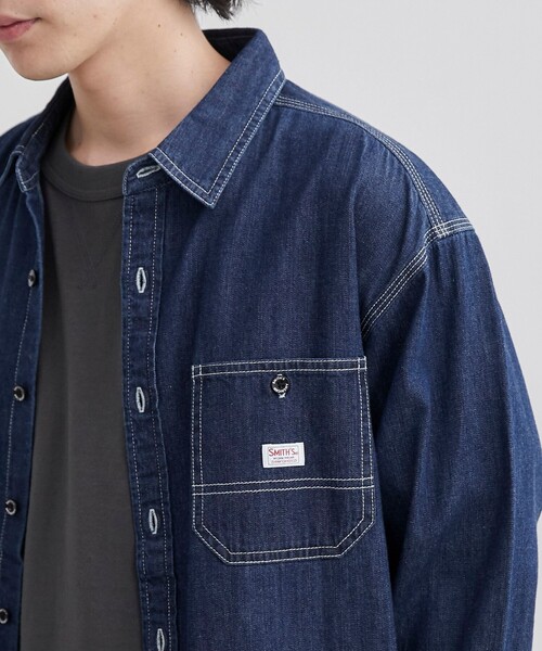 KAPITAL ネイビー Tシャツ デニムポケット付き シャツ SMITH'S（スミス）別注デニムワークシャツ（コバルト