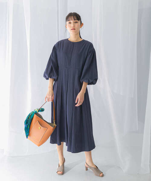 美品☆ボールジィ 麻 洗える パフスリーブワンピース ボリューム袖 タック ワンピース ボリュームスリーブタックワンピース : ZOZOTOWN Yahoo!店