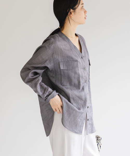 NOBLE ブラウス シャツ 「追加」「洗える」ラミーシアーVカラー