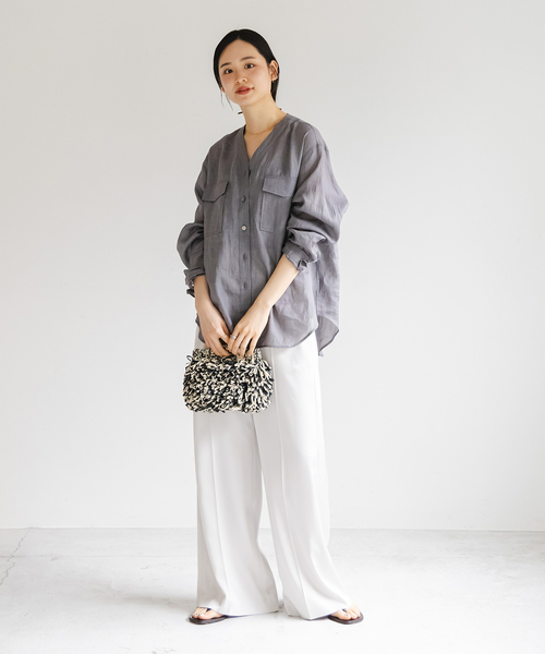 NOBLE ラミーシアーVカラーシャツ NOBLE｜《追加》【洗える】ラミーシアーVカラーシャツ | Rakuten