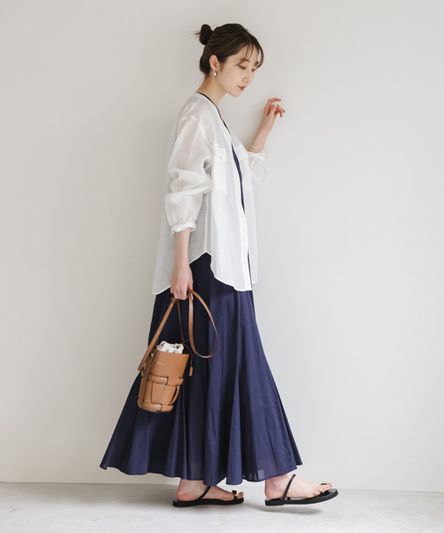 NOBLE ブラウス シャツ 「追加」「洗える」ラミーシアーVカラー