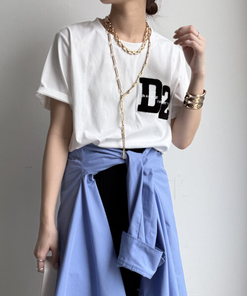DouDou（ドゥドゥ） tシャツ 半袖 サガラ刺繍D2ワッペンTEE レディース