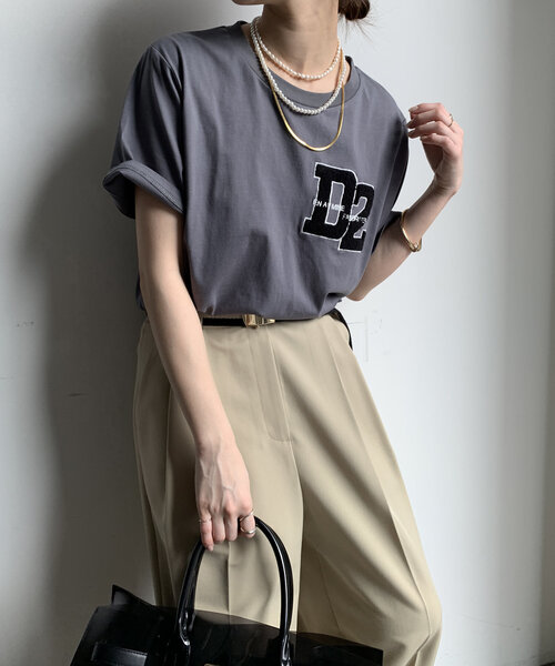 tシャツ サガラ刺繍D2ワッペンTEE レディース