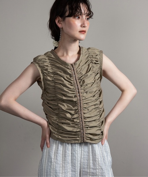 shirring hook sleeveless tops / シャーリングホックスリーブレストップス レディース lawgy shirring hook sleeveless tops / シャーリングホック