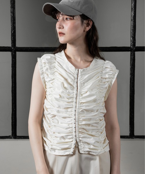 トップス lawgy stripe front shirring shirt lawgy（ラウジー）の「stripe front shirring shirt