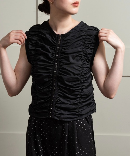 shirring hook sleeveless tops / シャーリングホックスリーブレストップス レディース