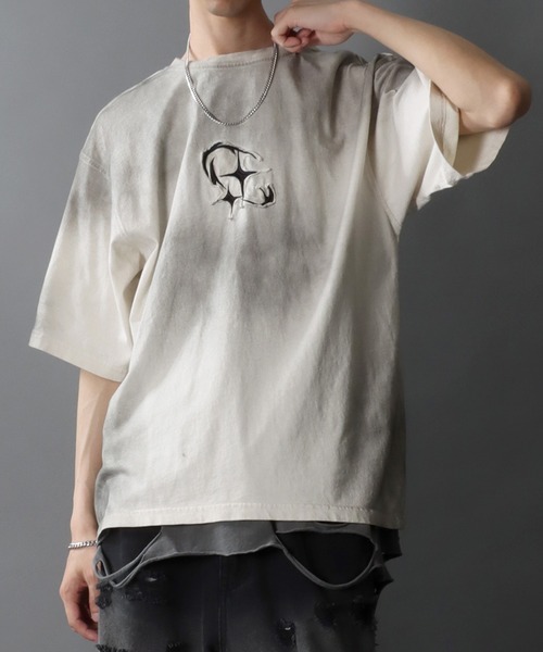 tシャツ WASHED MULTI LOGO OVERSIZED T-SHIRT/ヴィンテージライクオーバーダイオーバーサイズマルチロゴTシャツ レデ 杢オーバーダイロゴヴィンテージライクTシャツ[品番