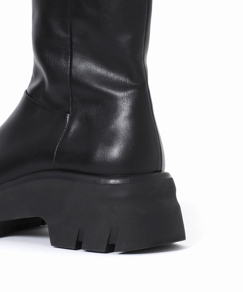 新品　お値下げLE TALON ロングブーツ ヒール6cm GRISE6cmスクエアプレートヒールロングブーツ（ロングブーツ