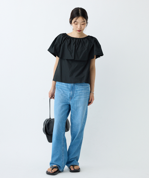 IENA ブラウス シャツ タフタラッフルオフショルトップス
