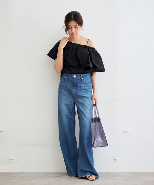 IENA ブラウス シャツ タフタラッフルオフショルトップス