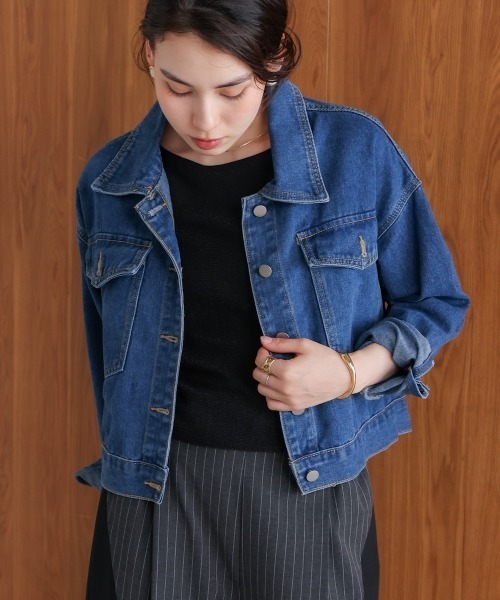 美品ビアズリー ショートデニムジャケット インディゴブルー サイズF*TC294 美品ビアズリー ショートデニムジャケット インディゴブルー サイズF