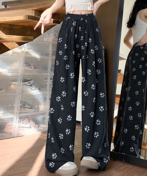 M 大容量バッテリー付❣️スウェット生地でシャシャカしない⭐️電熱パンツ レディース スウェットパンツ ジャージ アニマル柄ワイドパンツ レディース