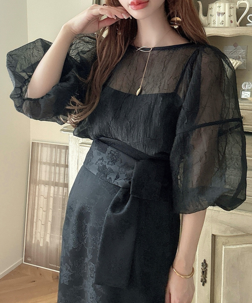 「junoah」 半袖ブラウス X-LARGE ブラック レディース_画像8