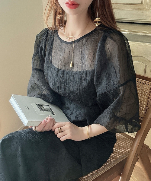 「junoah」 半袖ブラウス X-LARGE ブラック レディース_画像9