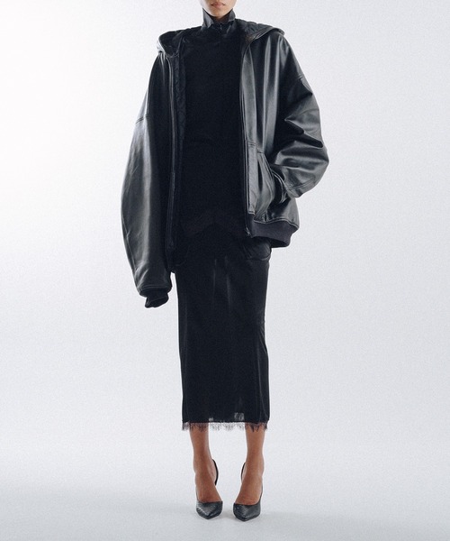 カバーオール Quilted Silk Lining Hoodie Leather Jacket レディース