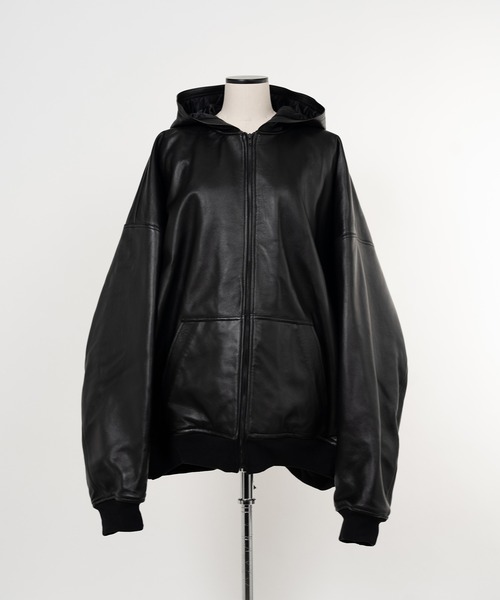 カバーオール Quilted Silk Lining Hoodie Leather Jacket レディース