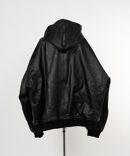 カバーオール Quilted Silk Lining Hoodie Leather Jacket レディース