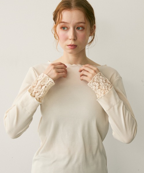 Crisp（クリスプ） tシャツ フラワーレースカフメロウTシャツ