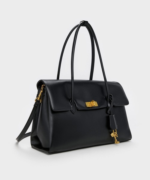 チャールズ＆キース ダブルハンドル トラペーズトートバッグ ブラック　匿名配送 CHARLES & KEITH ダブルハンドル トラペーズトートバッグ 【再入荷