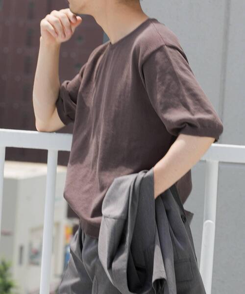 「URBAN RESEARCH ROSSO MEN」 半袖ニット LARGE ライトグレー メンズ_画像3