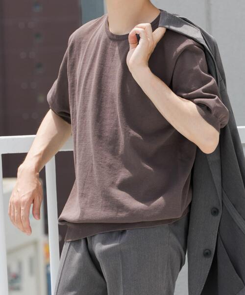 「URBAN RESEARCH ROSSO MEN」 半袖ニット LARGE ライトグレー メンズ_画像4