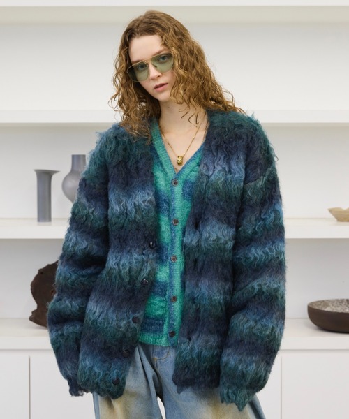 「soerte」 ニットカーディガン 2 ブルー メンズ_画像2