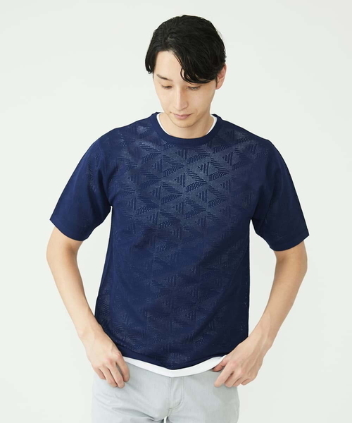 「MK MICHEL KLEIN HOMME 」 半袖ニット 46 ネイビー メンズ_画像4