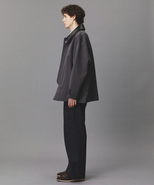 ステンカラーコート コート 2WAYレザーカラーハーフコート    /ジャケット/春服/ブルゾン メンズの画像