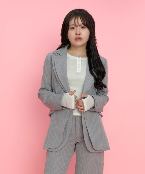ジャケット テーラードジャケット Nora Lily elle Pin Stripe Double Lapel Jacket レディース