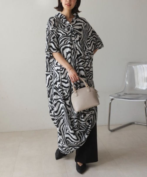 【美品】週末お値下げTOGAゼブラ柄 半袖シャツワンピース 38 Bou Jeloud（ブージュルード） ワンピース 半袖 ゼブラ柄ワンピース