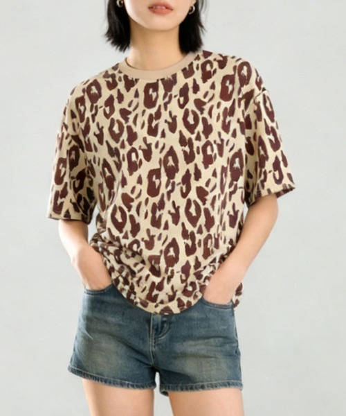 tシャツ 半袖 HOOK for girls レオパード総柄 半袖Tシャツ / アニマル