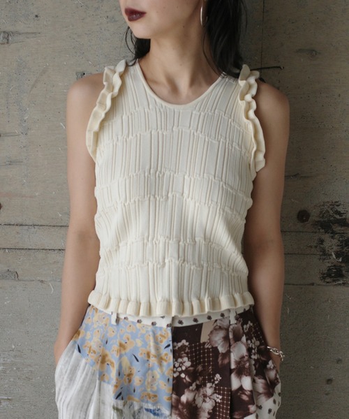 Ameri（アメリ） タンクトップ ノースリーブ MEDI 2WAY WAVY FRILL