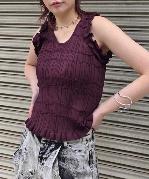 Ameri（アメリ） タンクトップ ノースリーブ MEDI 2WAY WAVY FRILL