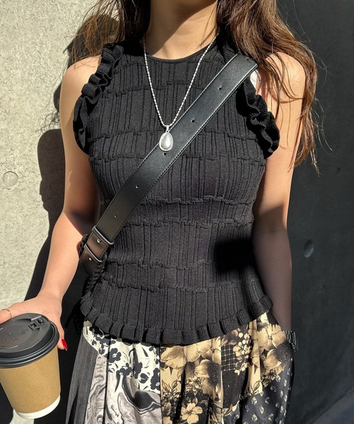 Ameri（アメリ） タンクトップ ノースリーブ MEDI 2WAY WAVY FRILL