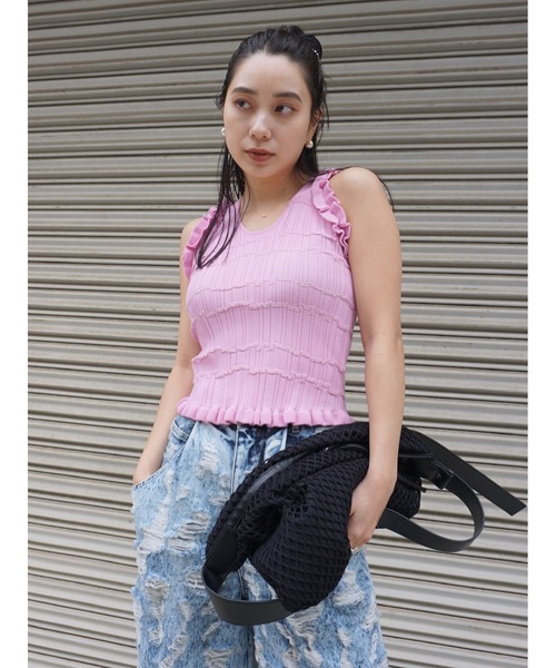 Ameri（アメリ） タンクトップ ノースリーブ MEDI 2WAY WAVY FRILL