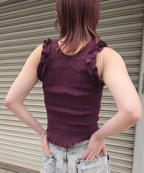 Ameri（アメリ） タンクトップ ノースリーブ MEDI 2WAY WAVY FRILL