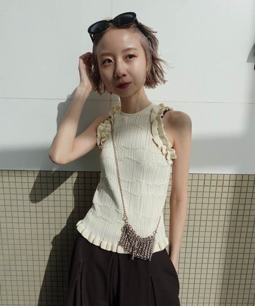 Ameri（アメリ） タンクトップ ノースリーブ MEDI 2WAY WAVY FRILL
