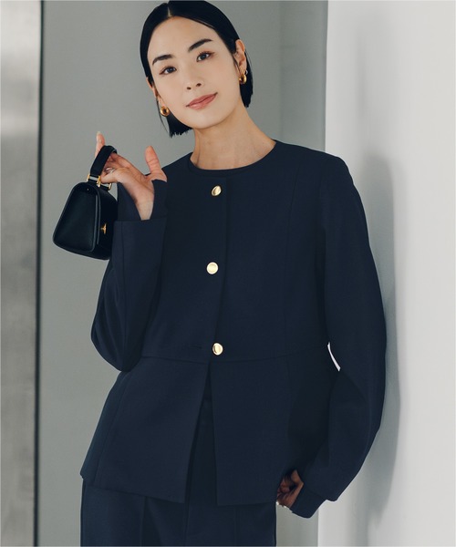 「ur's」 ノーカラージャケット M ダークネイビー レディース_画像3