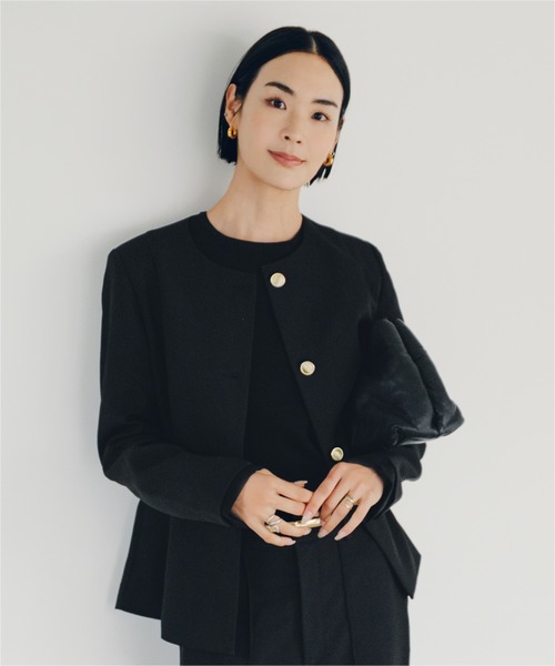 「ur's」 ノーカラージャケット M ダークネイビー レディース_画像5