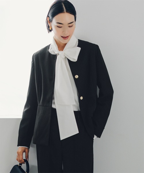 「ur's」 ノーカラージャケット M ダークネイビー レディース_画像8