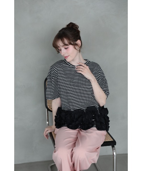 ボーダーズアットバルコニー カットソー フリル 半袖 ボーダー Myu（ミュー） tシャツ 半袖 裾フリルボーダーT レディース : ZOZOTOWN