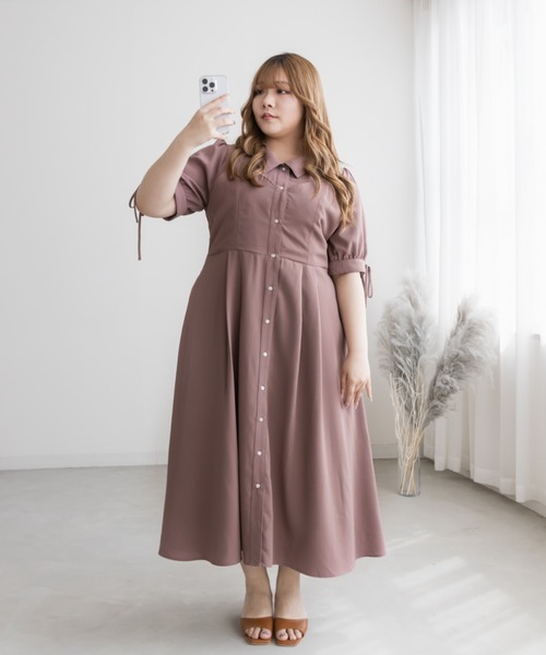 「CLETTE」 シャツワンピース 3L ピンク レディース_画像3
