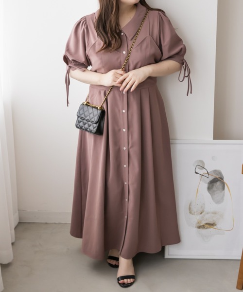 「CLETTE」 シャツワンピース 3L ピンク レディース_画像4