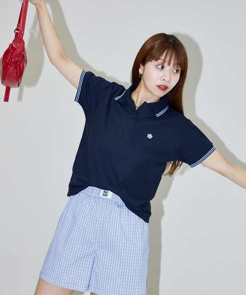 「MARY QUANT」 半袖ポロシャツ「PUBLUXコラボ」 フリ- ブラック レディース_画像2